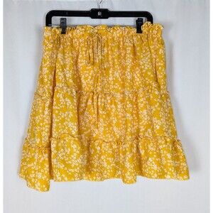 Nashalyly Skort 2XL Womens Yellow Floral Tie Drawstring Tiered High Waisted Mini